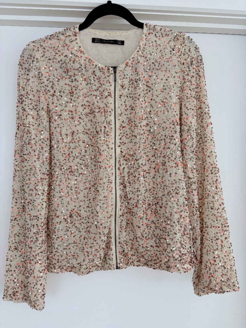 Zara Sequin Beaded Jacket, Cream Multicolour, Size S